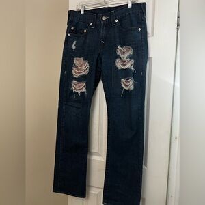 True Religion Men’s Dark Blue Distressed straight legs Jeans size 32